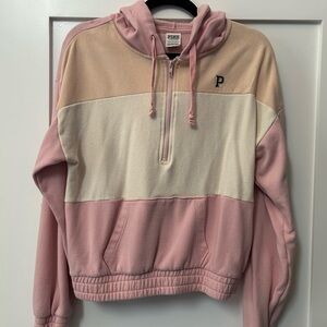 PINK Victoria's Secret Pink and Cream Quarter-Zip Sweater